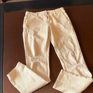 Etienne Marcel Women's Distressed Cream Jeans - Casual Straight Fit